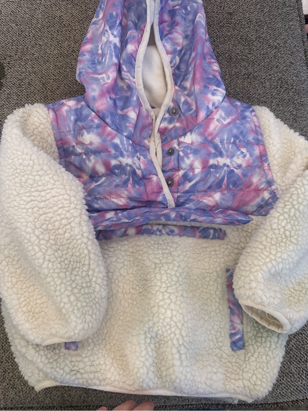 Tie-Dye Hooded Sherpa Pullover - Purple & Pink